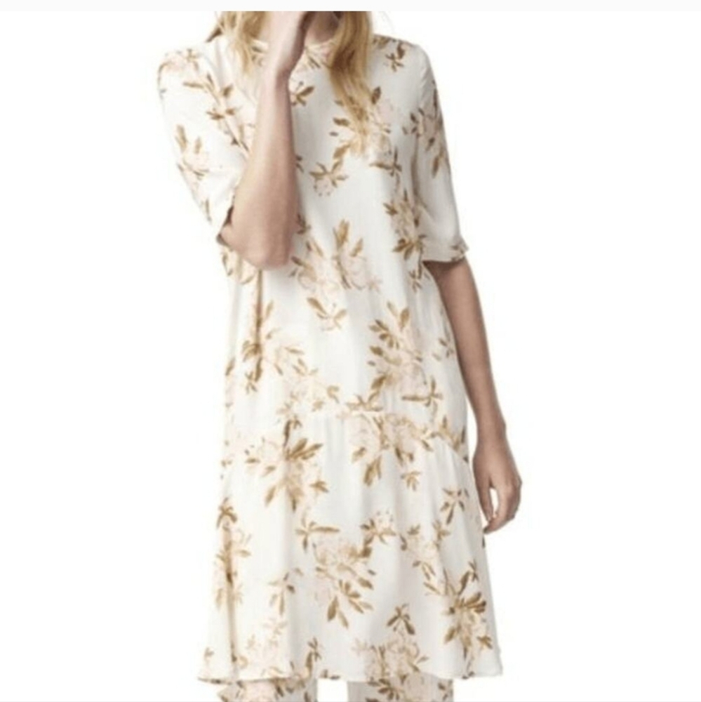 New Ganni St. Pierre Floral Dress A Line Flutter Sleeve White Size 4 Cottagecore
